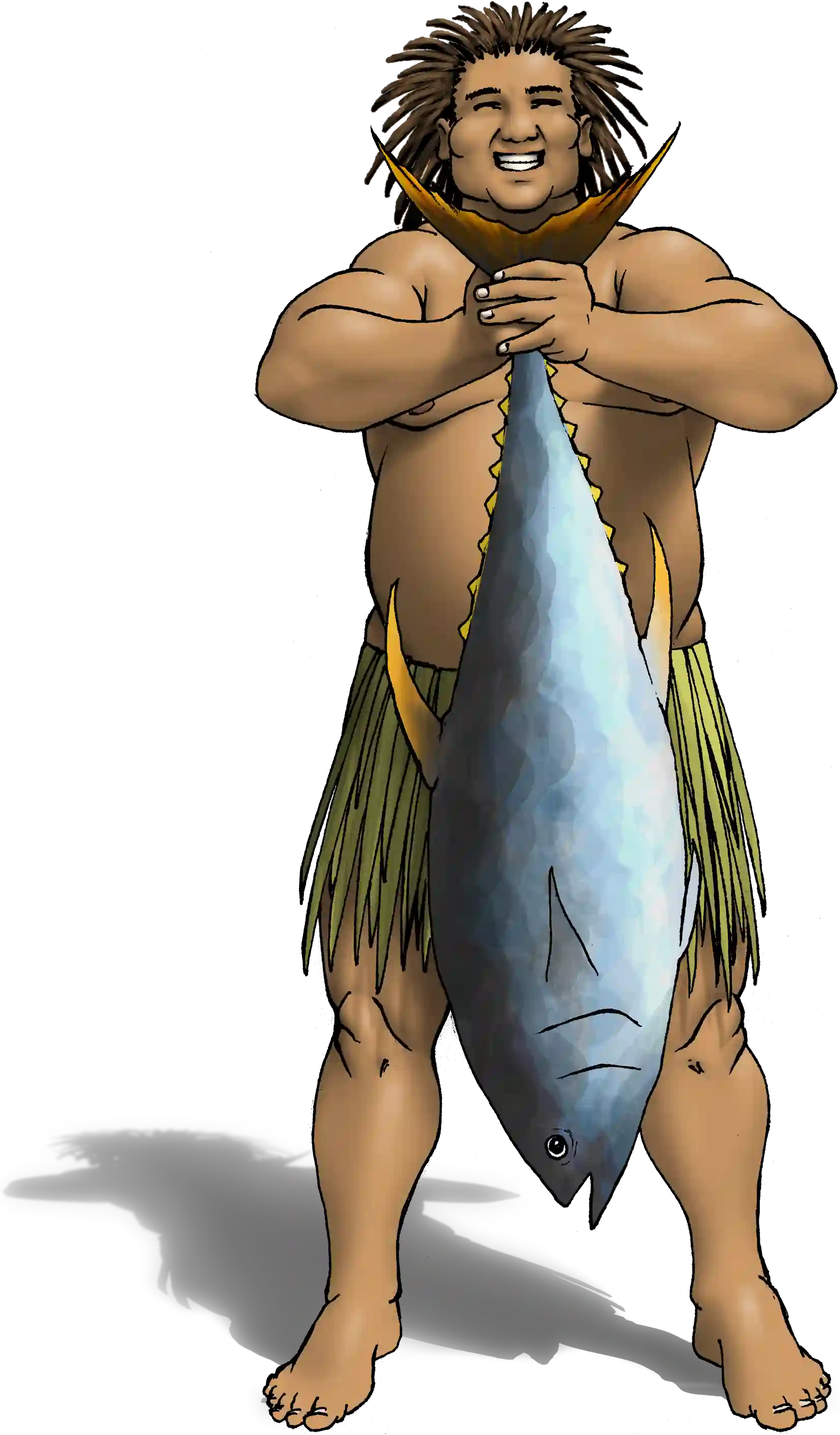 Hawaiian fisherman, holding a giant tuna.