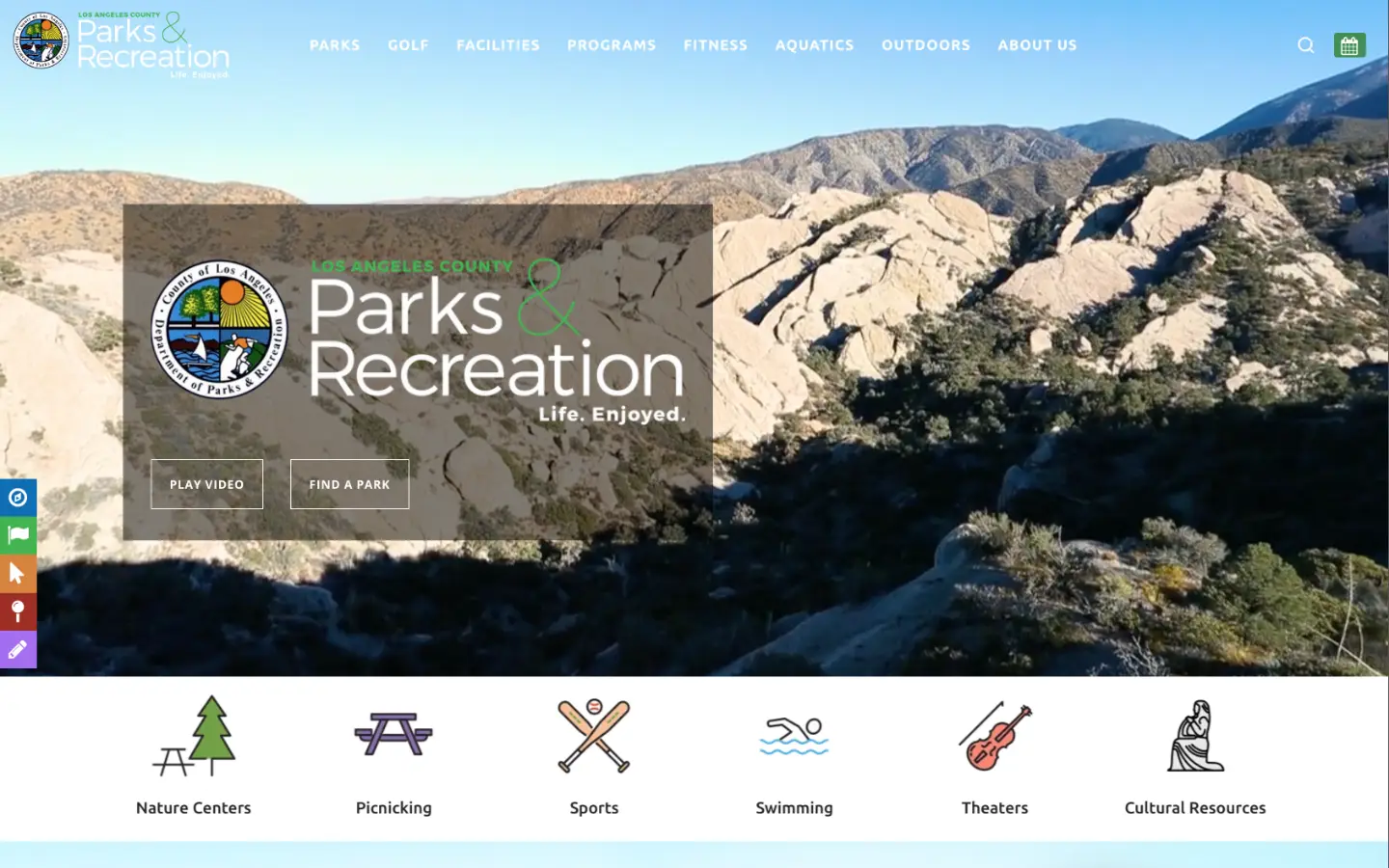 Screenshot of parks.lacounty.gov.