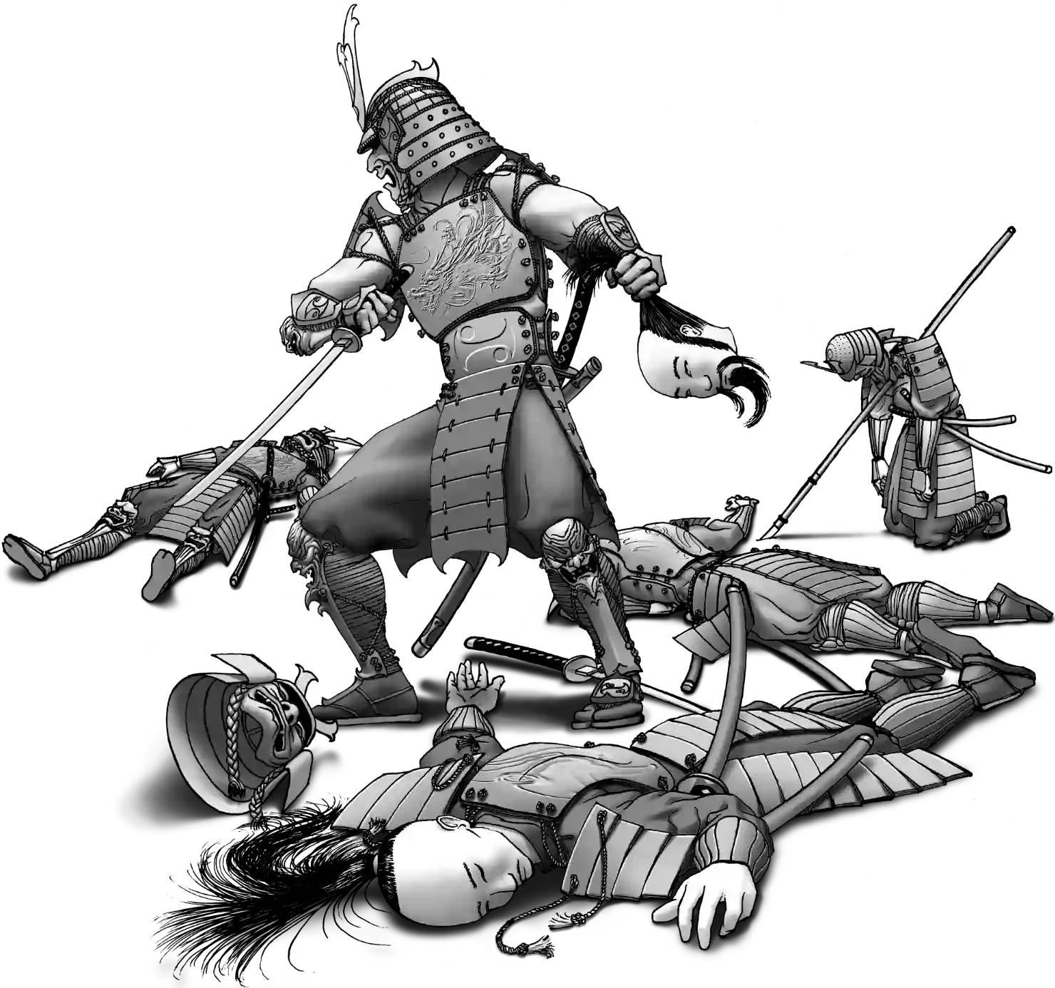 A samurai amongst other dead samurai.