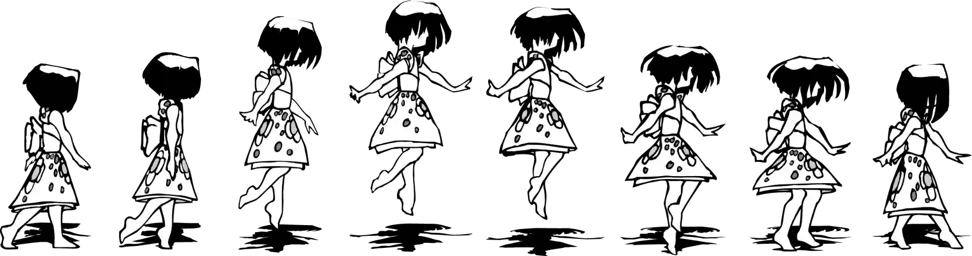 Individual frames of the animated character