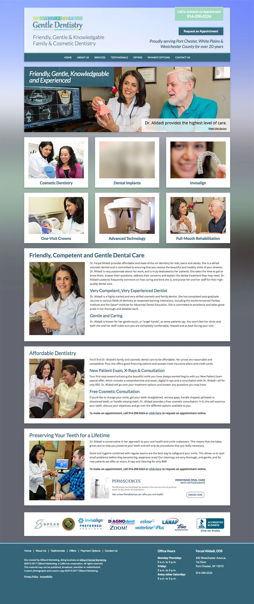 Screenshot of final WordPress Home page for Dr. Alidadi.