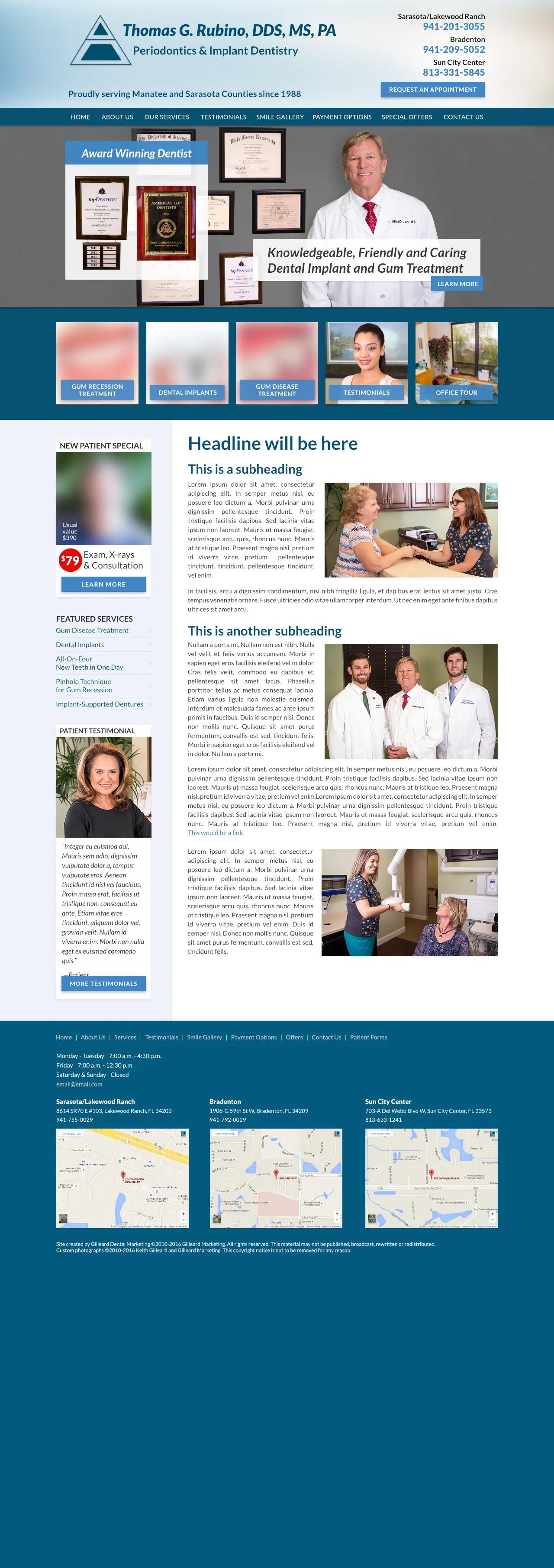 Screenshot of PSD Home page mockup for Dr. Rubino.