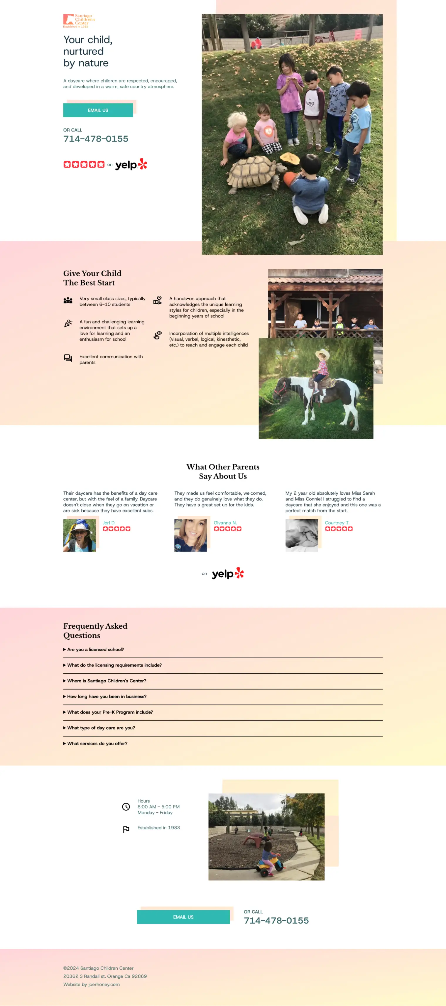 Screenshot of final static landing page for Santiago Children's Center.