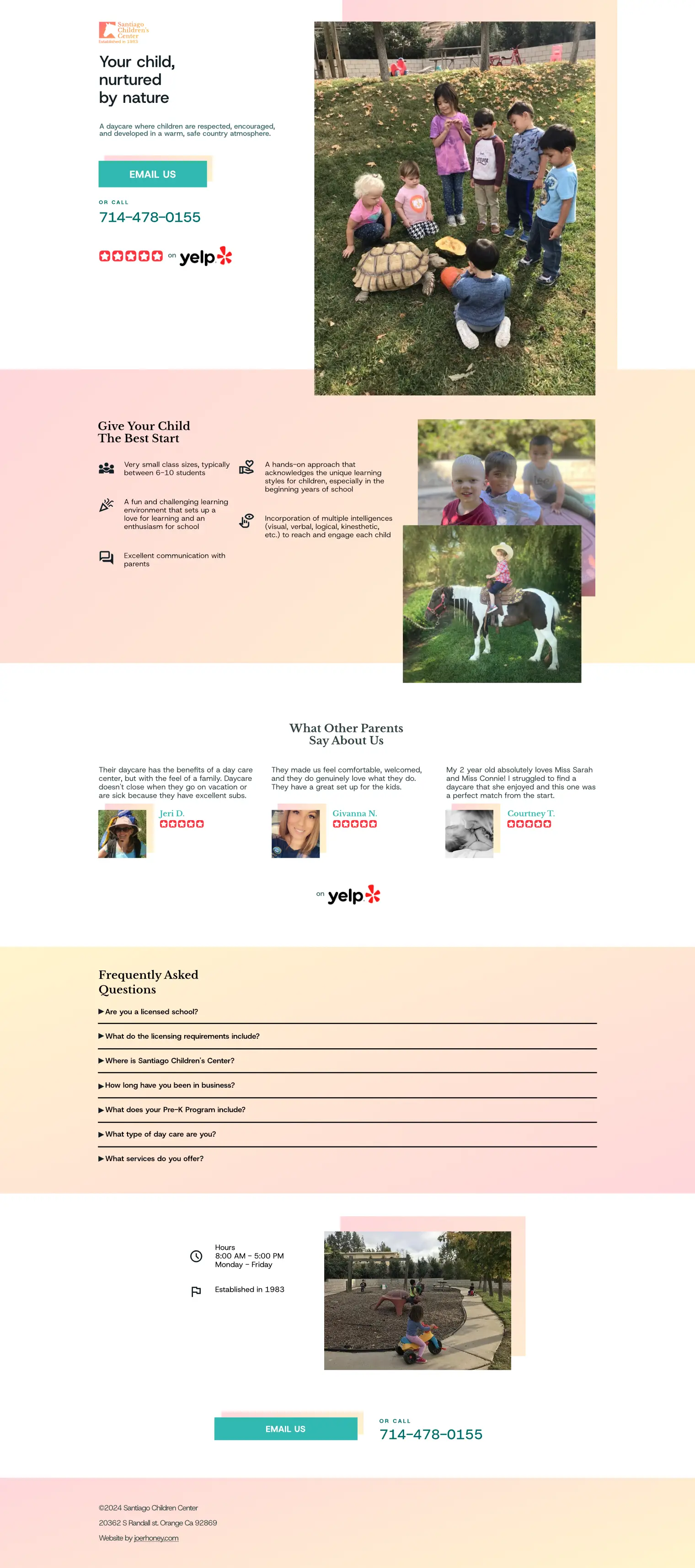 Screenshot of design mockup for Santiago Children's Center.